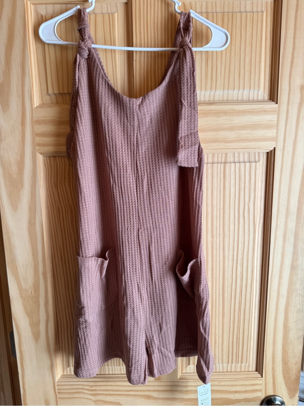 Cupshe Mauve Pink Waffle Knit Romper with Pockets